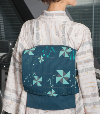 京袋帯 ペイズリー柄 横段花唐草模様 藍錆色 O-3706 miyagawa-kimono_sb52017