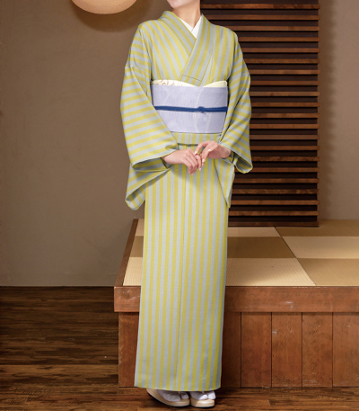 何でも揃う お仕立付き・単衣】紺仁染織工房 片貝木綿きもの（縞：レモン 着物・浴衣