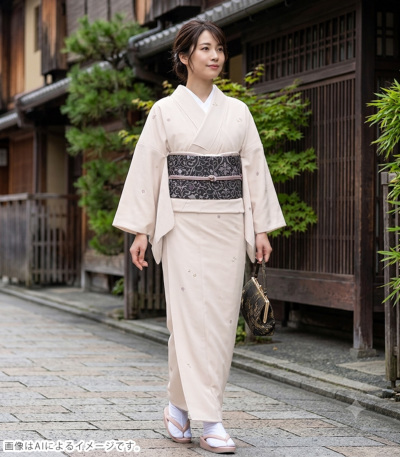 反物】都粋オリジナル 東レシルジェリー 刺繍小紋(瓢箪：淡鳥の子 うす 