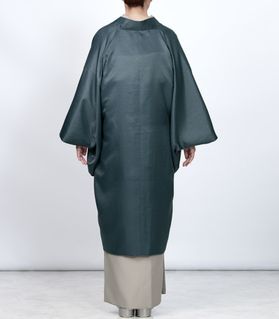 道中着 身丈94cm 裄丈64cm M 和装コート 着物衿 瓢箪 地紋 深緑 正絹  