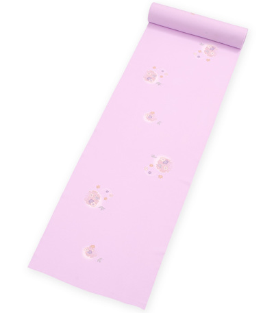 薄いピンクベージュ 小紋 雪輪紋様の中に菖蒲 袷 薄いピンクベージュ