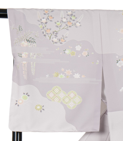 お仕立付き・袷】正絹 刺繍柄 付下げ（薄ブルーグレー系）（S・M