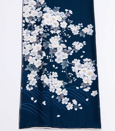 特選友禅小紋着尺【薔薇 バラ◆濃紺】ネイビー 白 ホワイト e2111204】小紋 洗える着物 京都きもの友禅セレクト 永楽屋 紺×白