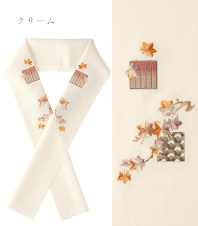 花源氏刺繍半衿 紅葉に青海波 半衿（通年） 【きもの都粋】