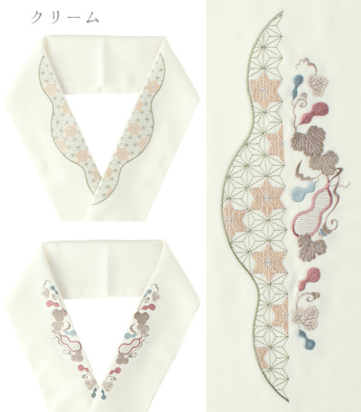 2way刺繍半衿 麻の葉に六瓢箪 半衿（通年） 【きもの都粋】