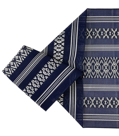 お仕立済み】紗献上八寸帯（紺：白） 化繊名古屋帯 【きもの都粋】