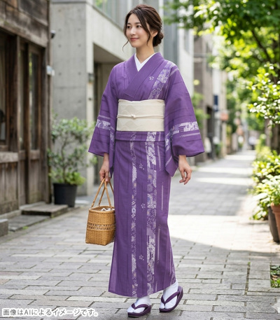 お仕立付き・単衣】都粋オリジナル東レセオαおめかし小紋（縦縞に菊