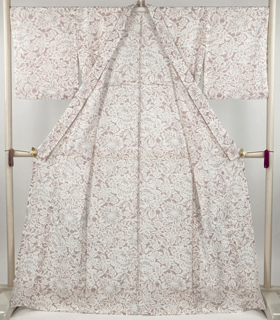 紬(単衣)　(麻の葉紋様　クリーム色系　バチ衿) 紬(単衣) (麻の葉紋様 クリーム色系 バチ衿)