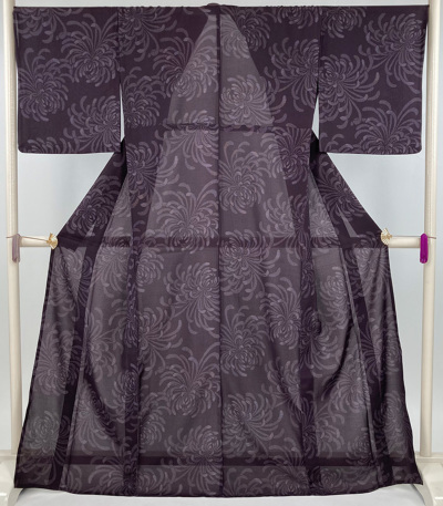 お仕立済み・単衣】バチ衿ミシン仕立済 セオαおめかし小紋（乱菊：濃茶