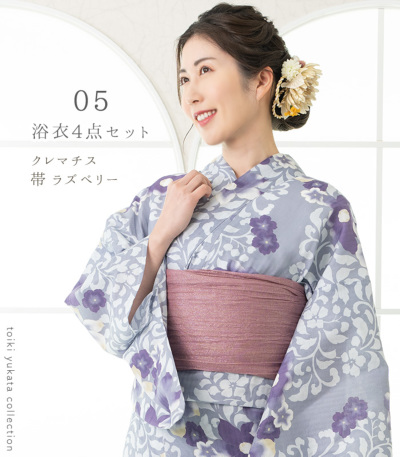 ✨️未使用品✨️ ♦︎綿麻 浴衣♦︎ クレマチス 接触冷感＋抗菌防臭】MKオリジナル浴衣 4点セット [全10柄