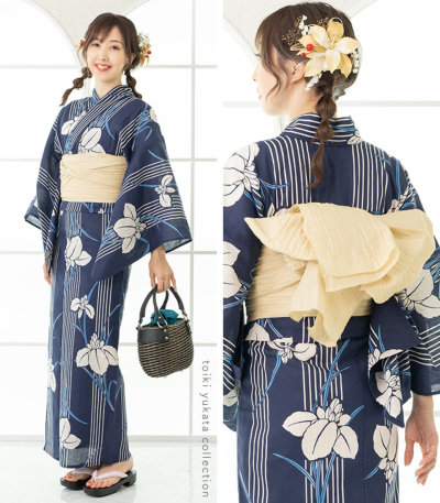 春～夏の装いに　白綿麻ゆかた4点セット 春～夏の装いに 白綿麻ゆかた4点セット 綿麻浴衣 4