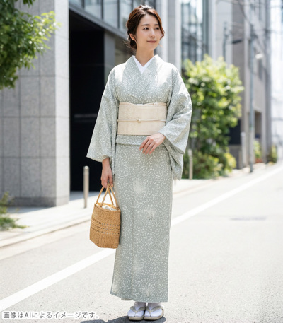 お仕立済み・単衣】バチ衿ミシン仕立済 セオαおめかし小紋（楓：薄緑