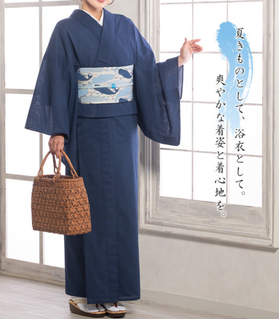 反物】阿波正藍しじら織きもの（藍色） 木綿 着物 【きもの都粋】