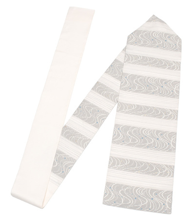お仕立付き】都粋オリジナル 正絹夏名古屋帯（横段流水文：アイボリー