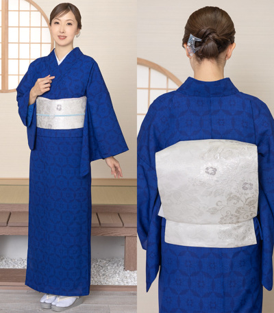 反物】東レセオα ジャパンモード小紋（松葉雪：瑠璃色） 洗える小紋