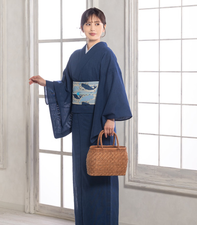阿波しじら織お着物　藍染め　ペイズリー柄　ネイビー 阿波しじら織お着物 藍染め ペイズリー柄 ネイビー （甚平・作務
