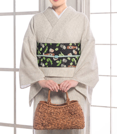 阿波正藍しじら織きもの 細帯セット（オフホワイト：枝豆）（単衣