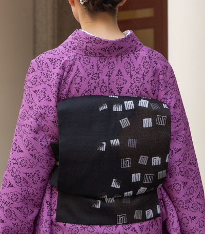 お仕立済み】西陣織名古屋帯（源氏香：黒） 正絹名古屋帯 【きもの都粋】