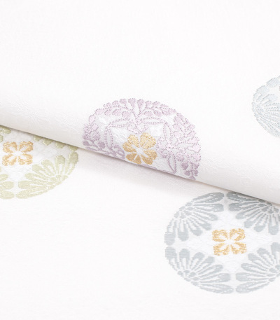 お仕立済み】西陣織名古屋帯（草花丸紋：オフホワイト） 正絹名古屋帯