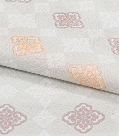 お仕立済み】西陣織名古屋帯（菱取華紋：グレー） 正絹名古屋帯