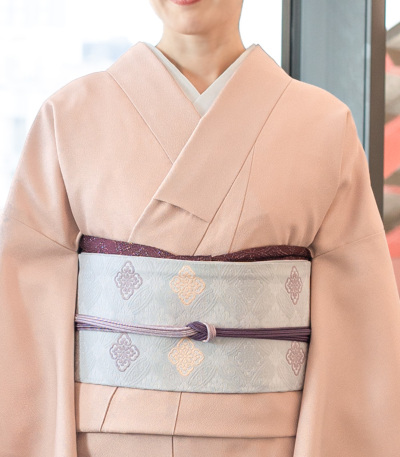 お仕立済み】西陣織名古屋帯（菱取華紋：グレー） 正絹名古屋帯