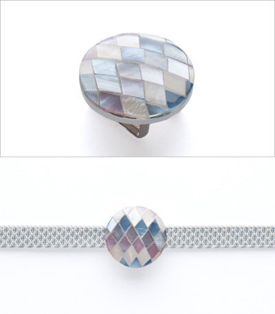 楽布特選〕P20984 アンティーク帯留め貝螺鈿 オークション c