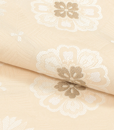 お仕立済み】西陣織名古屋帯（華紋：クリーム） 正絹名古屋帯 【きもの