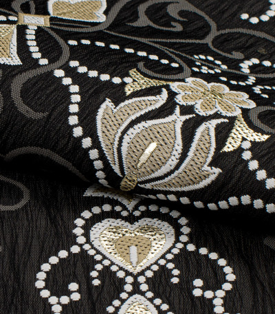 お仕立済み】西陣織名古屋帯（アラベスク：黒） 正絹名古屋帯 【きもの