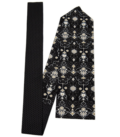 新品未仕立 西陣織 九寸 名古屋帯 アラベスク 黒地 仕立代込 お仕立済み】西陣織名古屋帯（アラベスク：黒） 正絹名古屋帯