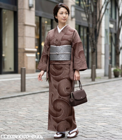 7％OFF】【お仕立付き・袷】美術サロン 東レシルック小紋（渦美：茶