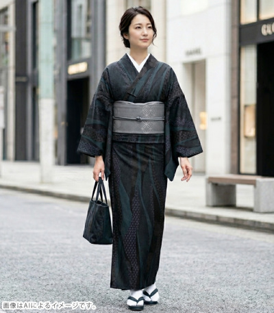 7％OFF】【お仕立付き・袷】美術サロン 東レシルック小紋（よろけ縞
