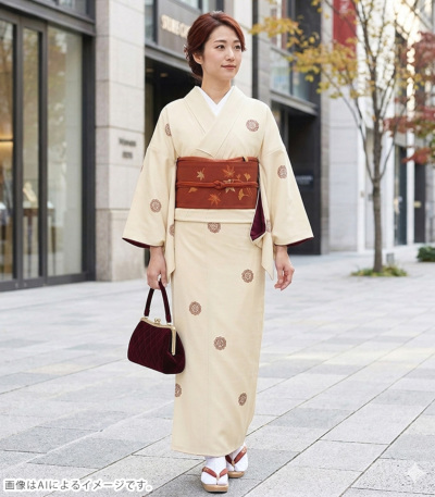小紋　フルセット　幾何学模様　お散歩　お出かけ　着物　P3 お仕立付き・袷】東レシルック美來小紋（幾何学華文：クリーム