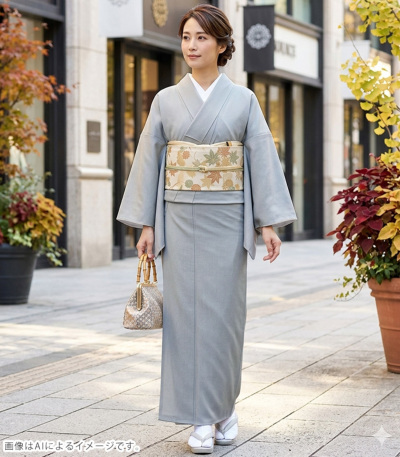 お仕立付き・袷】東レシルック美來角通し小紋（利休白茶：赤香色 あか