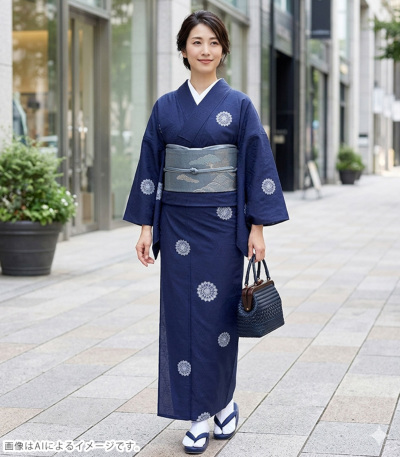 お仕立付き・単衣】都粋オリジナル東レセオαおめかし小紋（華紋：紺