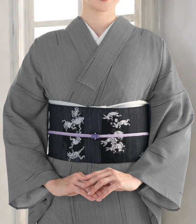 単衣　小紋　フルセット　墨流し　風をはらむ　軽やかな墨の揺らぎ　156　Q5 中古） 単衣小紋 鉄紺色 カジュアル 露芝 ひとえ SS 【身丈】147.5cm