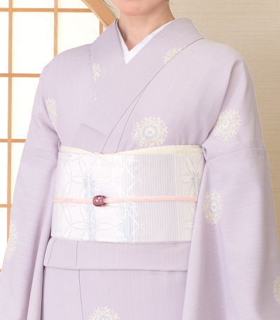 正絹 西陣織 夏 名古屋帯 お仕立済み】西陣織夏名古屋帯（七宝：薄藤） 正絹名古屋帯 【きもの都粋】