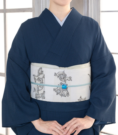お仕立済み】西陣織夏名古屋帯（鳥獣戯画：白） 正絹名古屋帯 【きもの