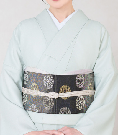 お仕立済み】西陣織夏名古屋帯（花唐草：黒） 正絹名古屋帯 【きもの都粋】